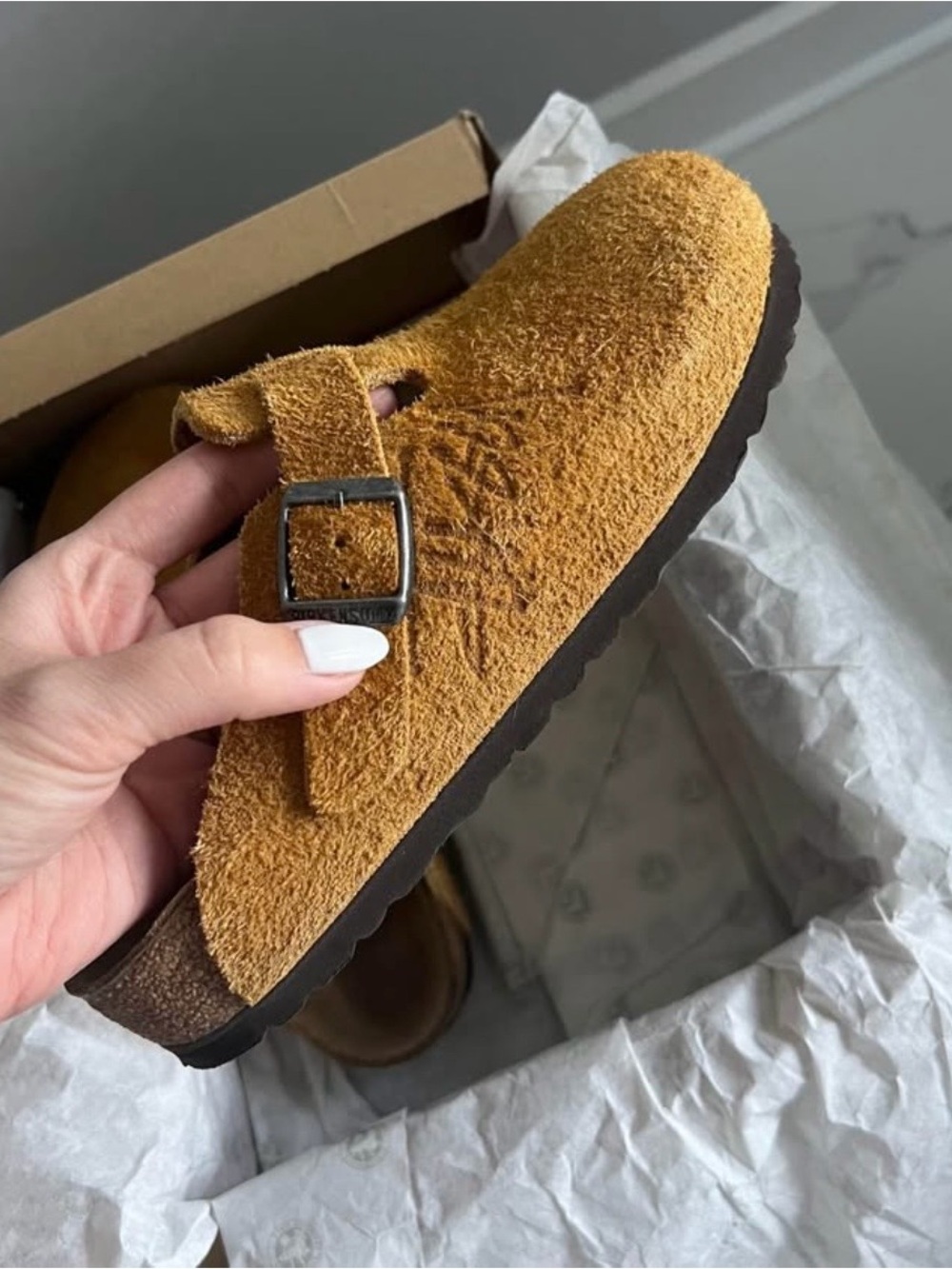 Birkenstock Mustard Yellow Suede Buckle Clog Mule